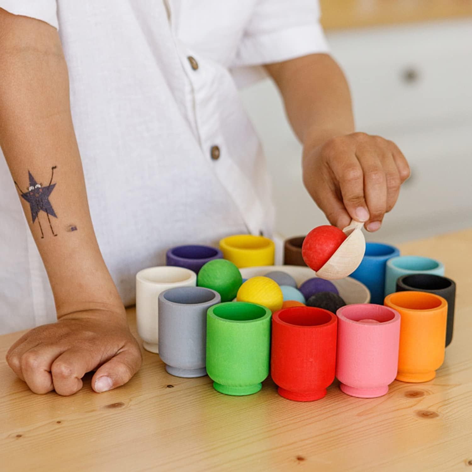 Grapat - Natural Wooden Sorting Cups with Lids