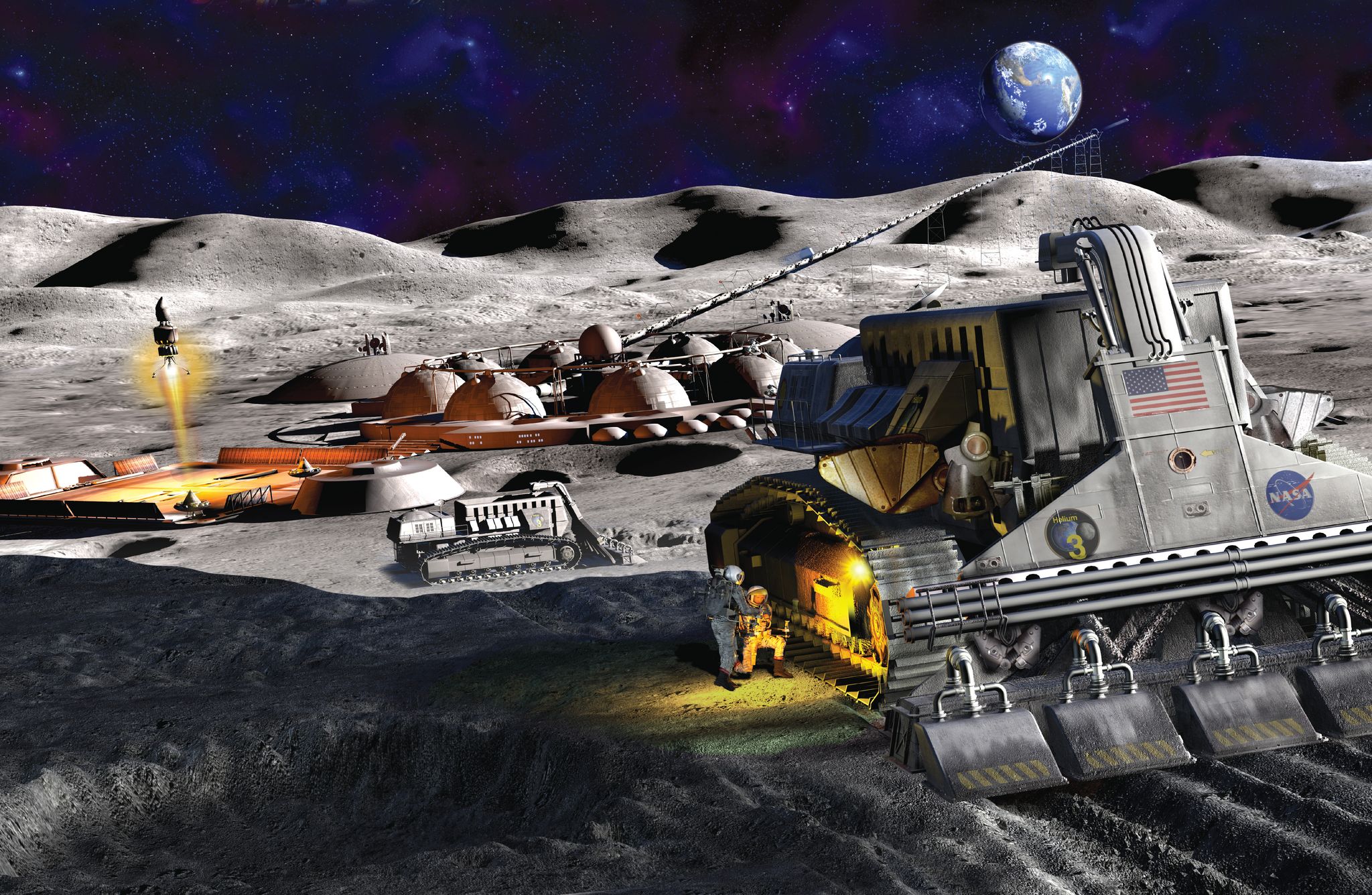 an illustration of a future human settlement on the surface of the moon
