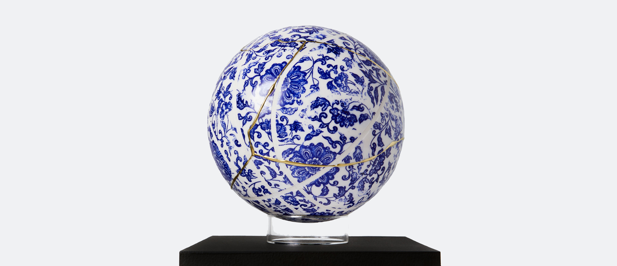 Blue and white porcelain, Porcelain, Cobalt blue, Sphere, World, Globe, Earth, Paperweight, Interior design, Ball, 