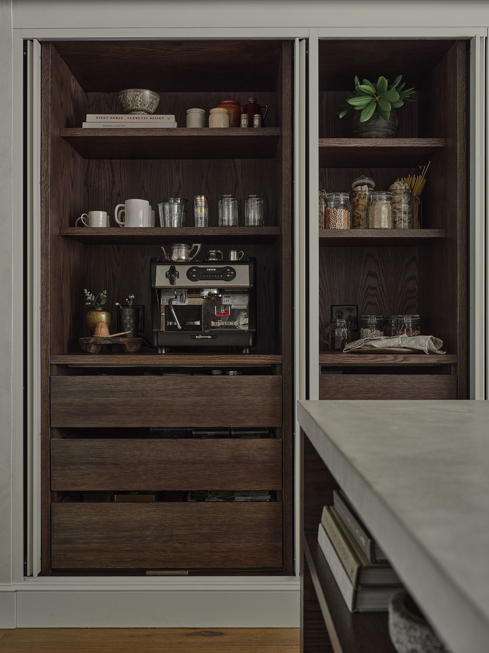 kitchen cabinets with a coffee bar