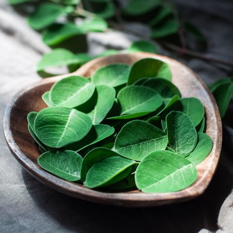 moringa leaves on a heart shaped bowl