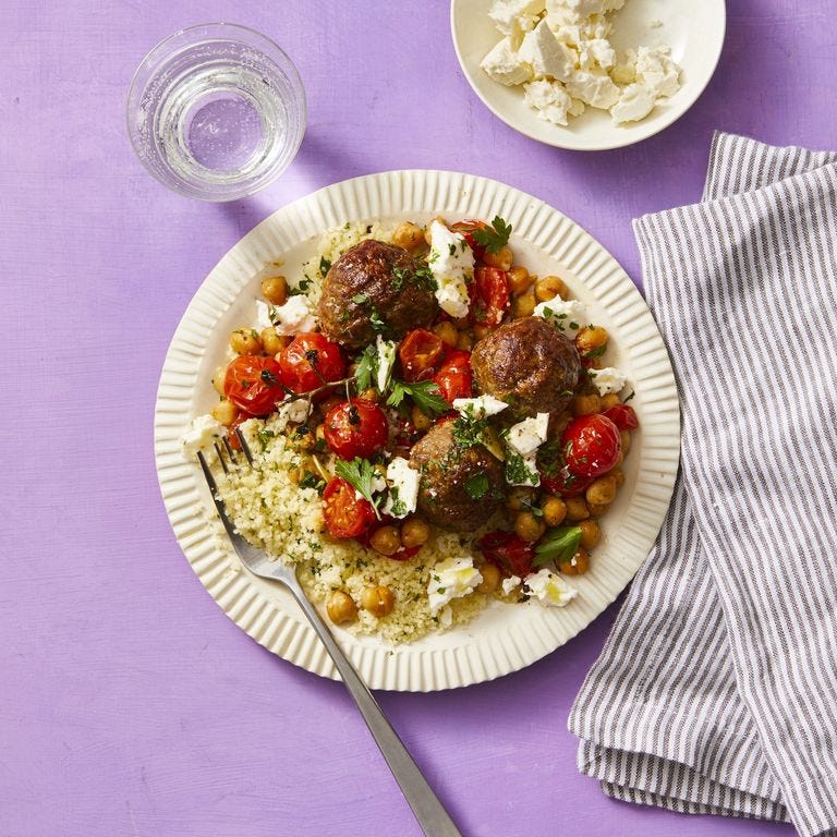 Mediterranean Glow Bowl with Morrocan Spiced Meatballs