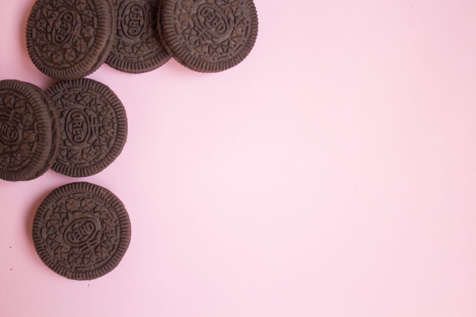 Moscow, Russia - 10 23 2018. Oreo Cookies, sandwich cookie with a sweet cream on the pink background