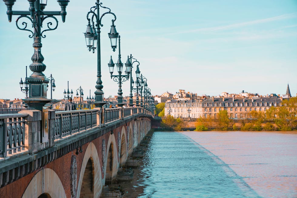 the city of bordeaux with le pont de pierre crossing the garonne river