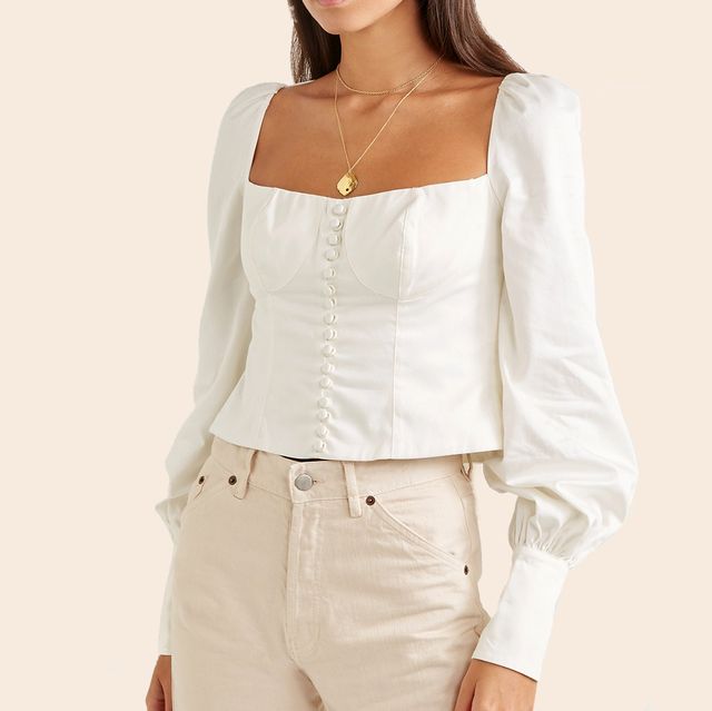 Clothing, Shoulder, White, Sleeve, Neck, Joint, Waist, Outerwear, Pink, Blouse, 