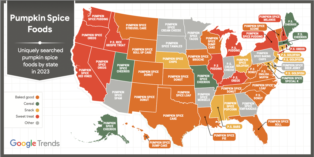 Google Reveals the Top Pumpkin Spice Foods by State 2023