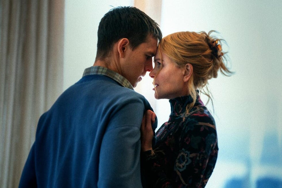 romy and sam embrace with passion in an office in a scene from babygirl