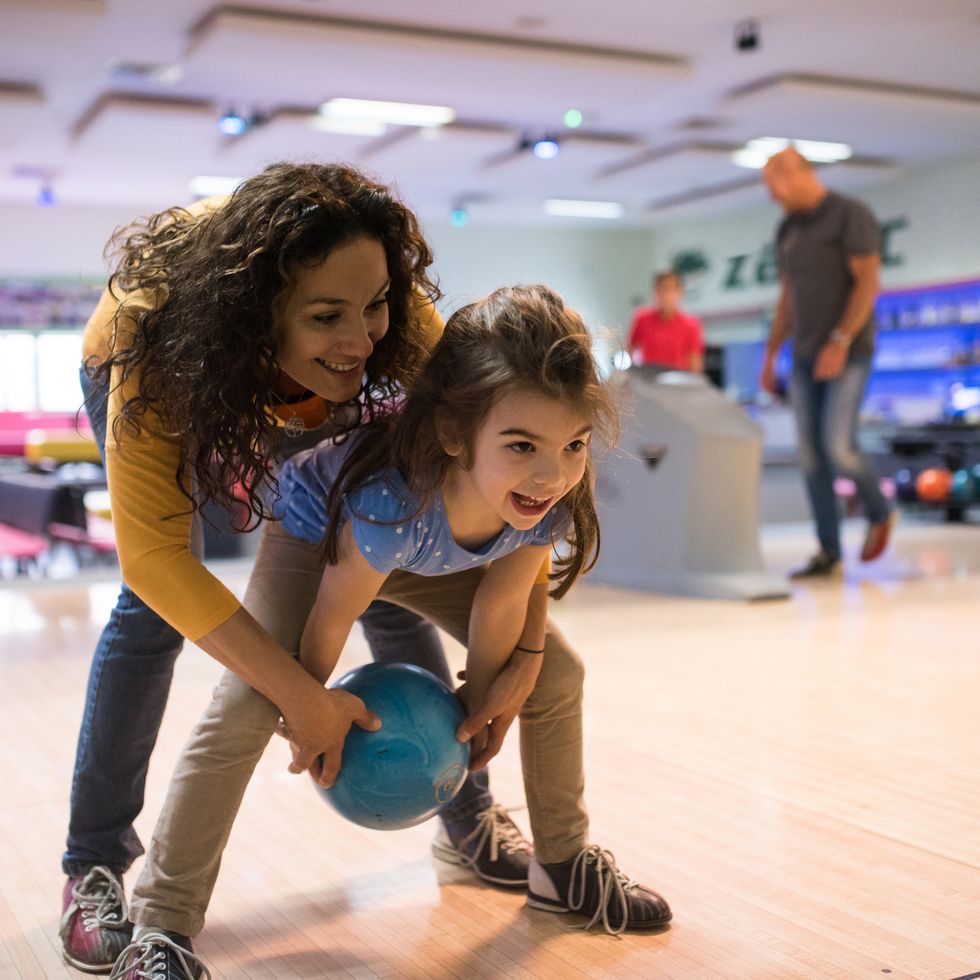 mother and daughter bowling