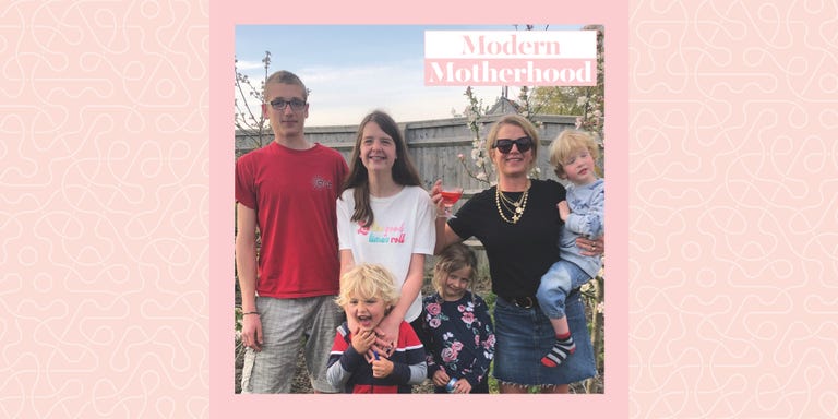 family group portrait with a theme of modern motherhood