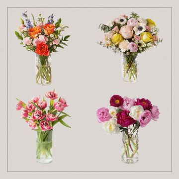 a group of flowers in glass vases
