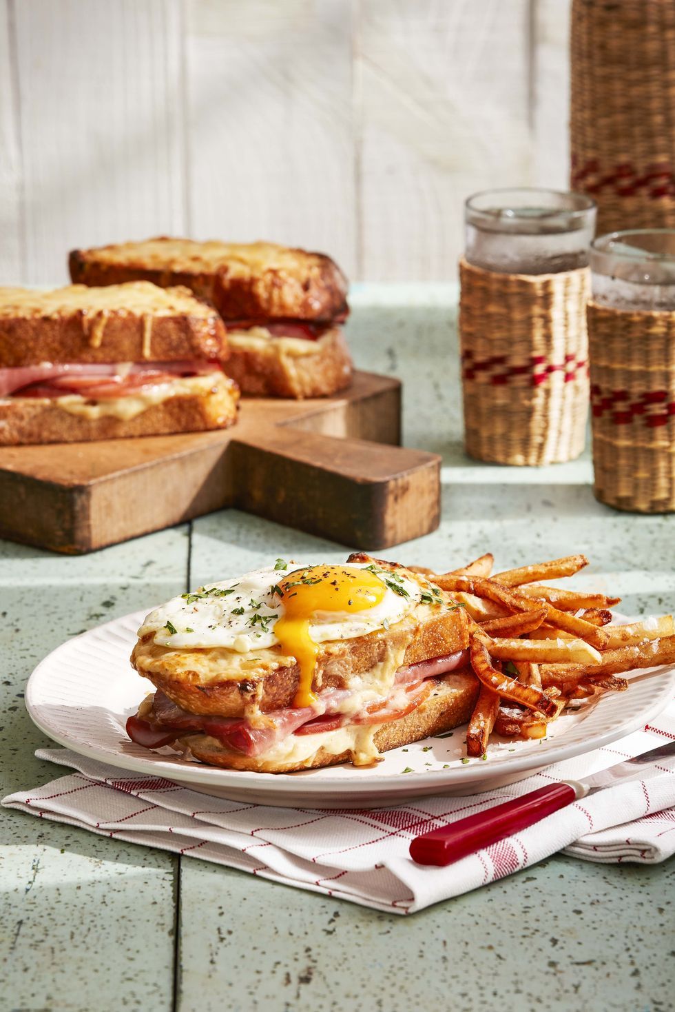 plate of croque madame with a side of frites