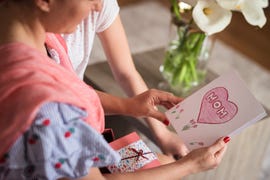 family reading mothers day card together