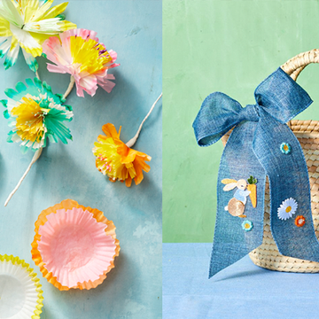 diy paper flowers and embellished bow basket