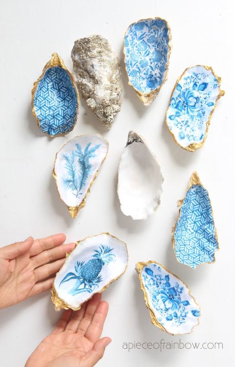 mothers day crafts for kids oyster shell trinket dishes with blue designs
