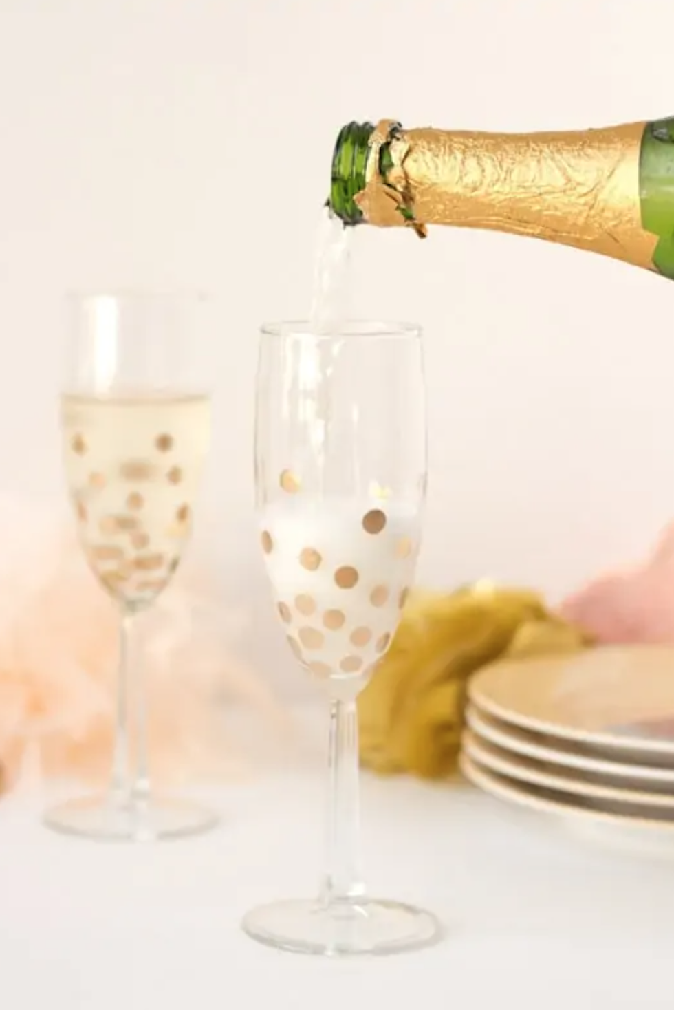 Mother's Day Crafts Gold Polka Dot Champagne Flutes