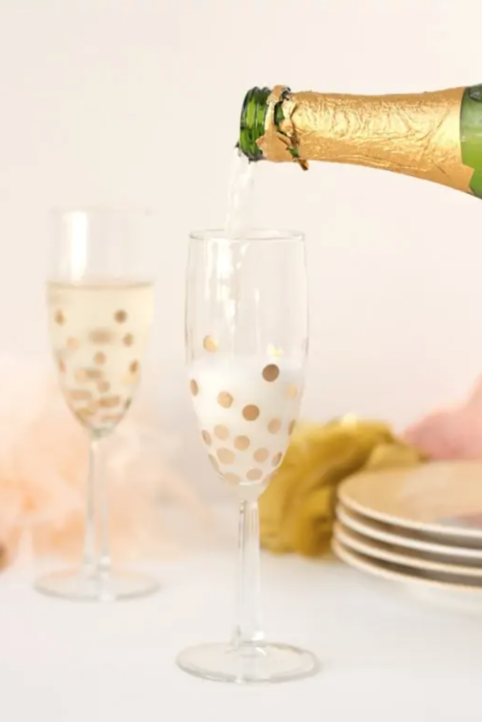 Mother's Day Crafts Gold Polka Dot Champagne Flutes
