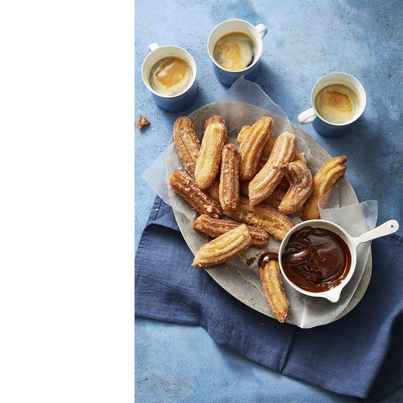 mothers day desserts churros with chocolate caramel sauce