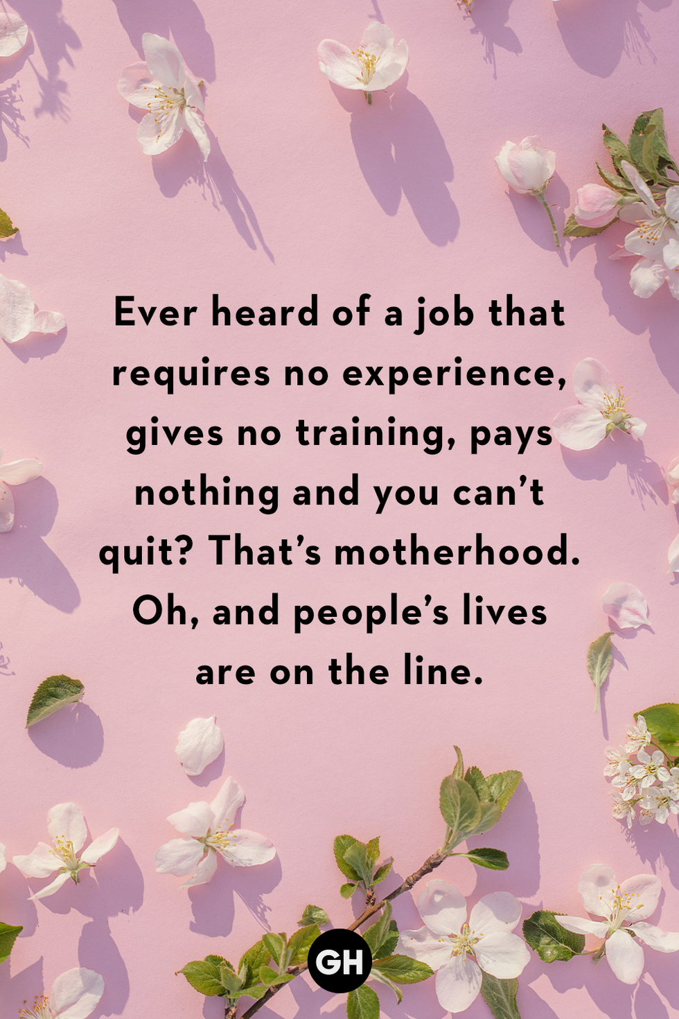 ever heard of a job that requires no experience, gives no training, pays nothing and you can't quit that's motherhood oh and people's lives are on the line