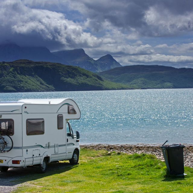 Motorhome parked on the shore along Kyle of Tongue.