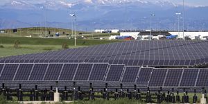 mount evans and solar panels at denver international airport