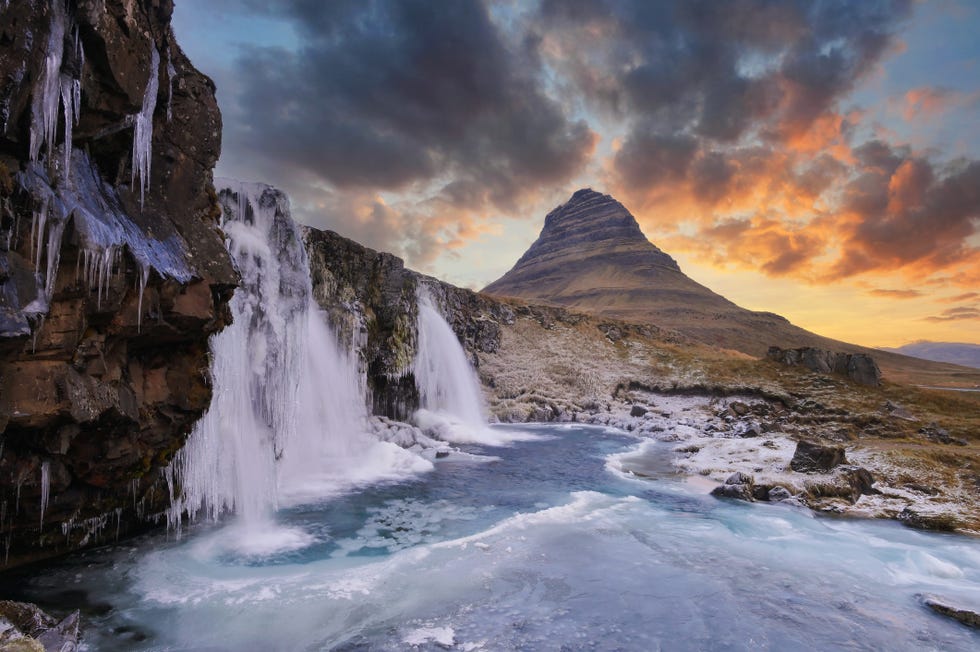 mount kirkjufell iceland iceland landscape cold panorama at sunrise