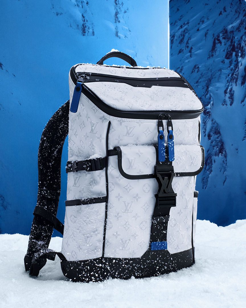 a backpack on a snowy mountain