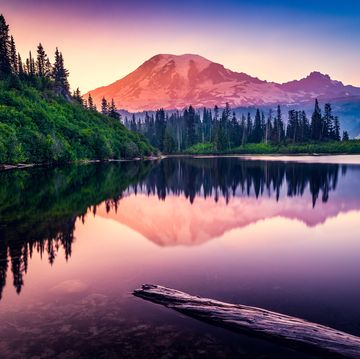 mountain reflection in bench lake, mt rainier national park, washington, america, usa