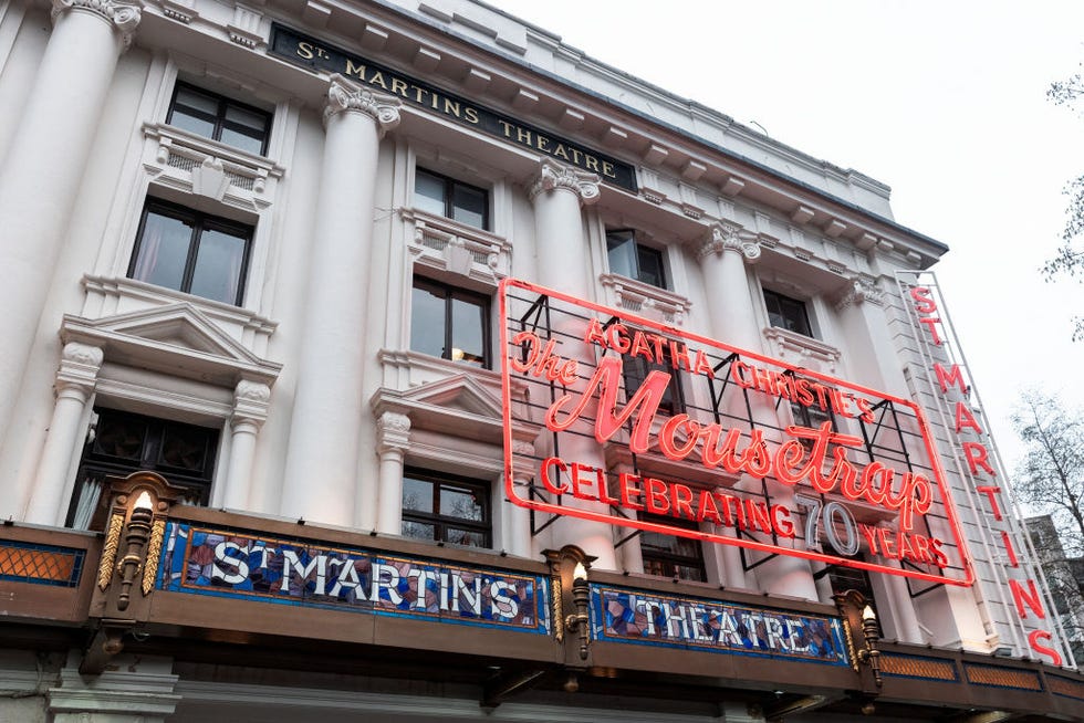 the outside of st martins theatre showing the billboard of the mousetrap