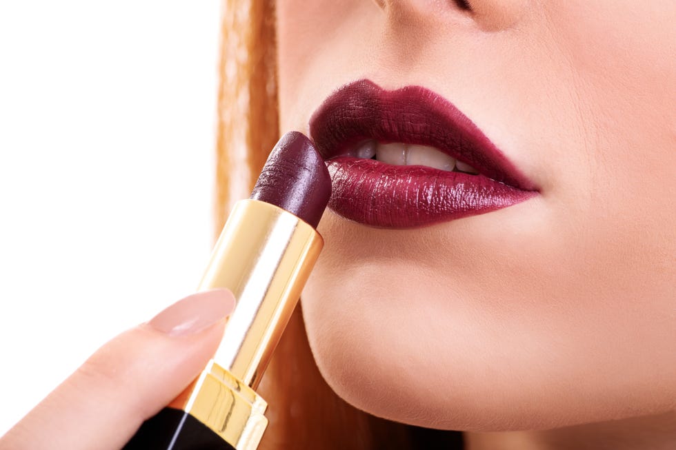 mouth with dark red lipstick