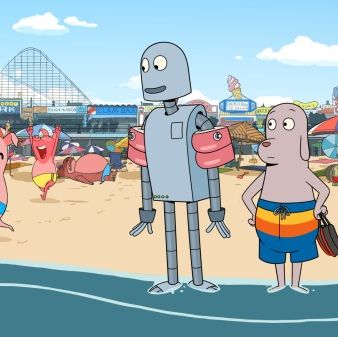 a robot and dog spend the day at the beach in a scene from robot dreams, a good housekeeping pick for best kids movies of 2024
