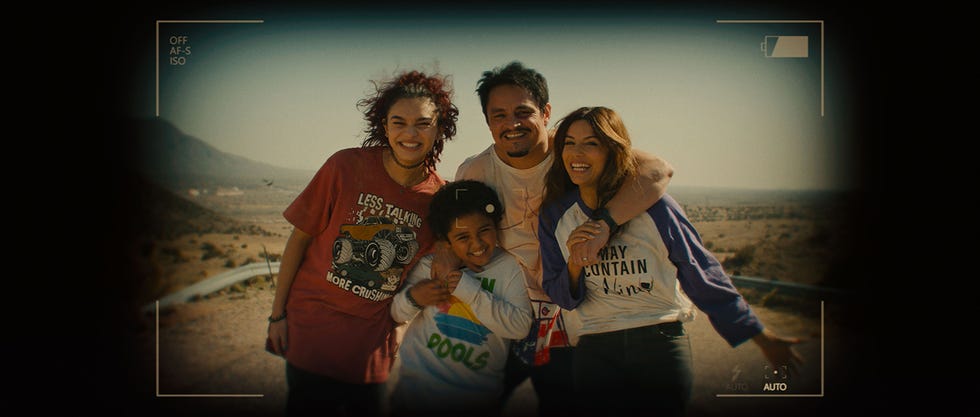 (l r): paulina chavez as mia garcia, thom nemer as alexander garcia, jesse garcia as frank garcia, eva longoria as val garcia in disney's alexander and the terrible, horrible, no good, very bad road trip. photo by anna kooris. © 2025 disney enterprises, inc. all rights reserved.