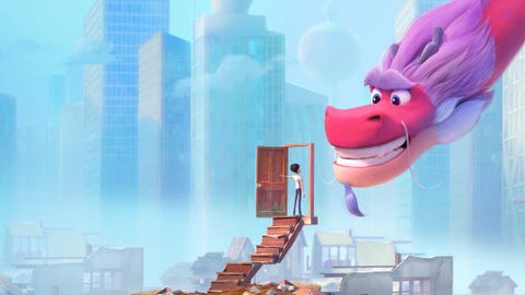 din faces a dragon in a scene from wish dragon, a good housekeeping pick for best valentine's day movies for kids