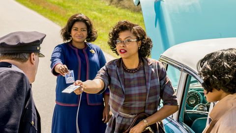 katherine and dorothy show their nasa id badges in a scene from hidden figures, a good housekeeping pick for best tween movies