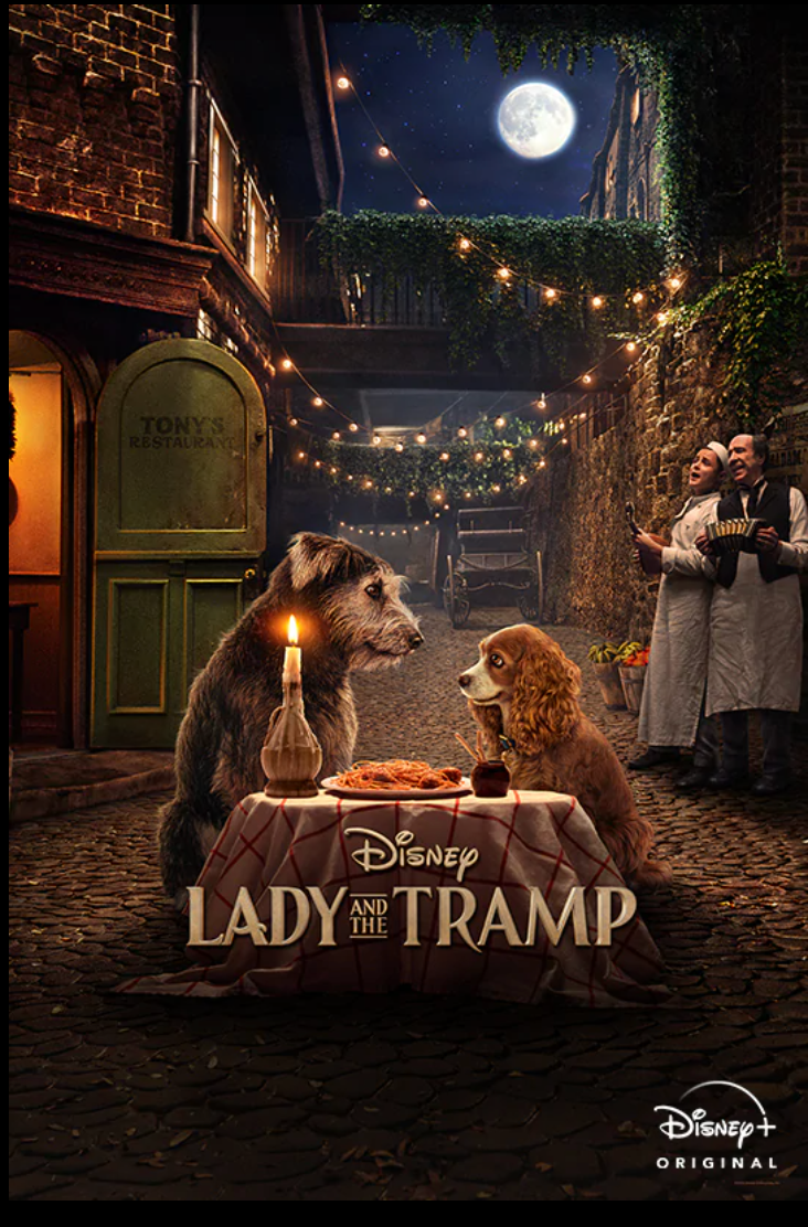 movie poster for disney's lady and the tramp