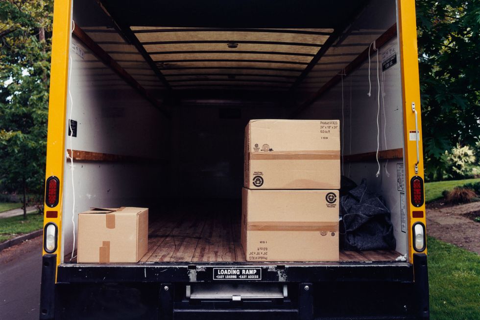 boxes in moving van
