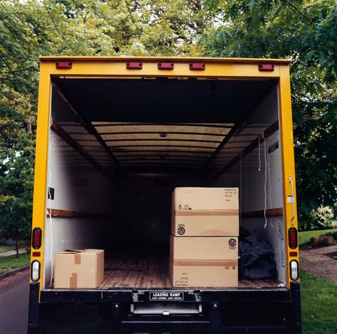 boxes in moving van