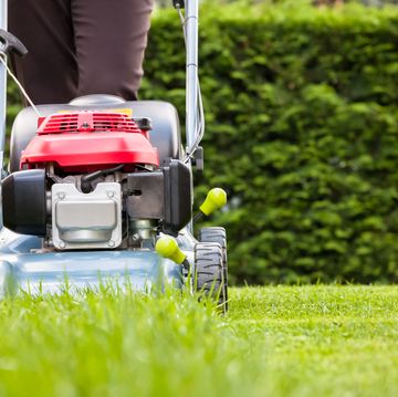 mowing the grass