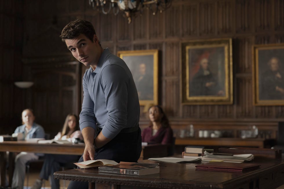Mi año en Oxford. Corey Mylchreest como Jamie en Mi año en Oxford. Crédito: Chris Baker/Netflix ©2024