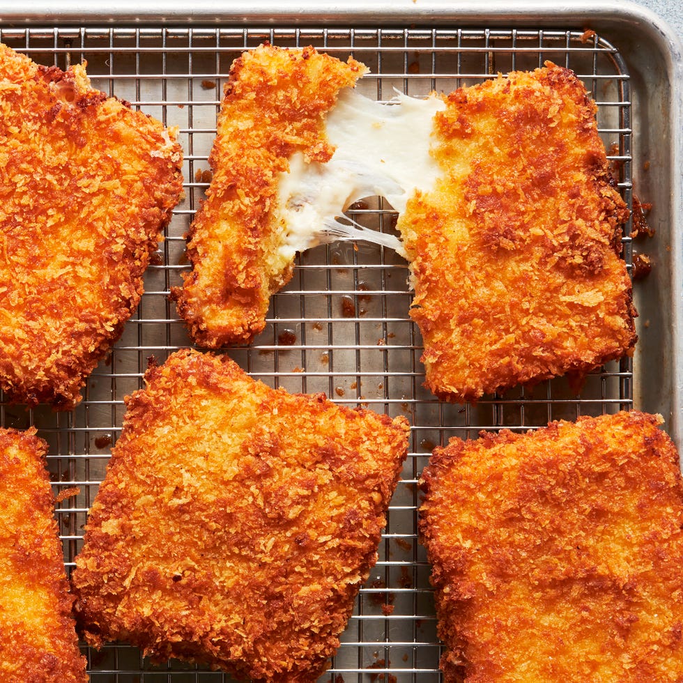 mozzarella schnitzel with mustard cream sauce and lemon