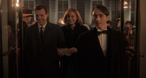 harry styles, emma corrin, and david dawson star in my policeman photo courtesy of prime video © amazon content services llc