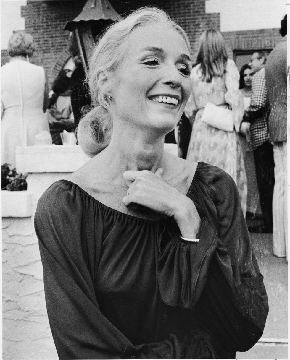 mrs dick cavett smiles during a charity benefit party in montauk in 1972