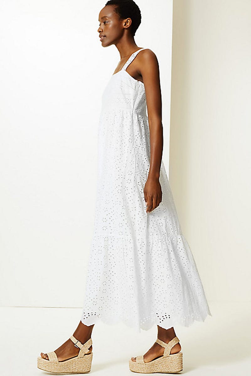 Pure Cotton Embroidered Waisted Maxi Dress