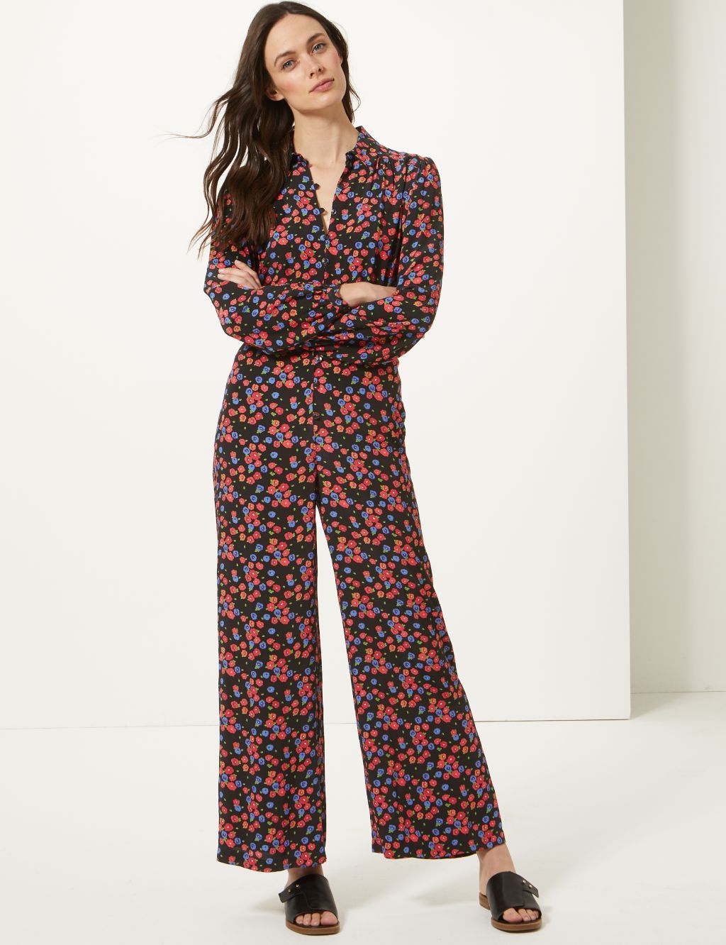 Beautiful Full Sleeves , Floral Printed Multicolor Long Jumpsuit For Women