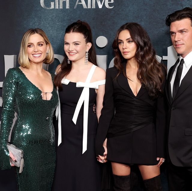 new york, new york   september 29 l r jessica knoll chiara aurelia, mila kunis, and finn wittrock attend the luckiest girl alive nyc premiere at paris theater on september 29, 2022 in new york city photo by monica schippergetty images for netflix