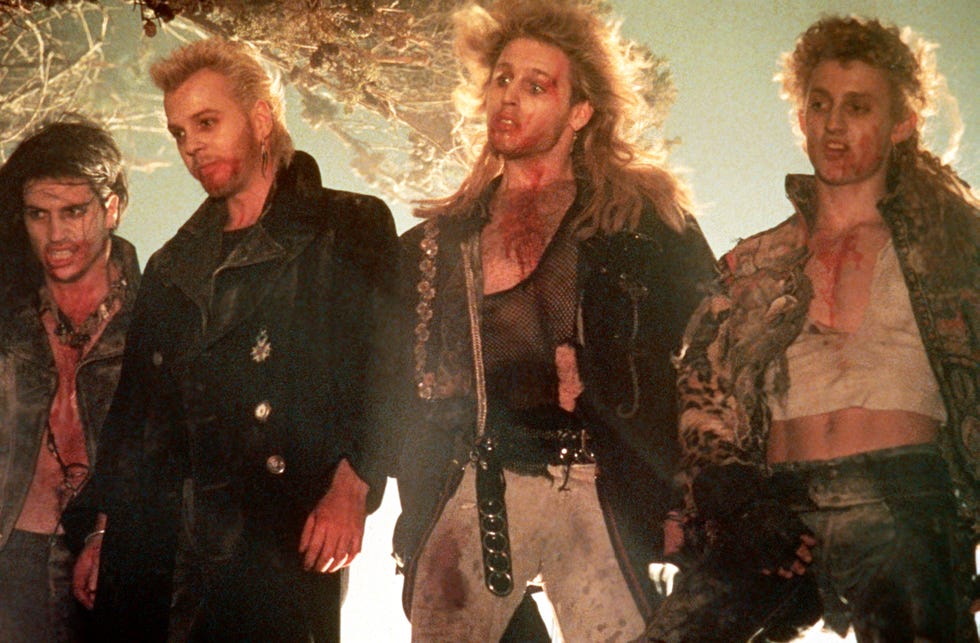 the lost boys, from left, billy wirth, kiefer sutherland, brooke mccarter, alex winter, 1987, ©warner bros./courtesy everett collection