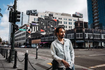 muzae sesay, colorful, geometric, art, oakland, murals