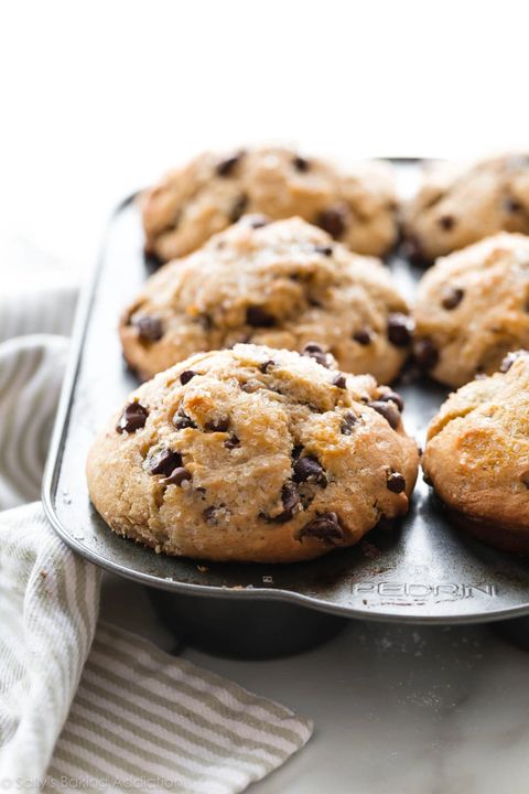 bakery style chocolate chip muffins in pan
