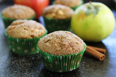 brown butter apple cinnamon muffins in green liners