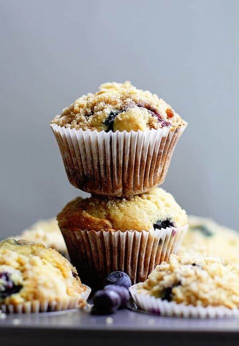 perfect blueberry streusel muffins stacked