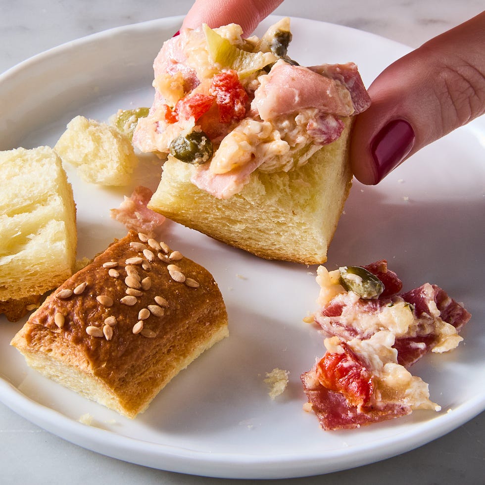 muffuletta dip with toasted bread